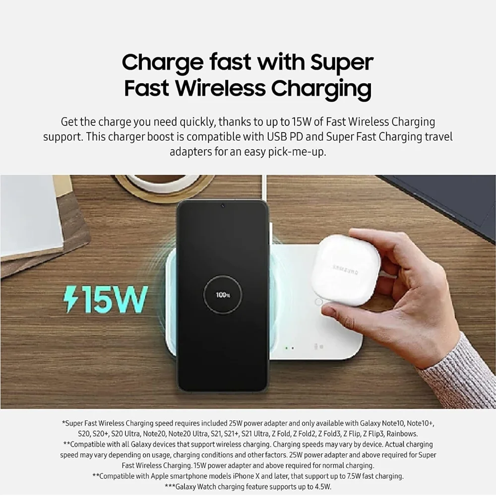 Samsung 15W Wireless Charger Duo w/ USB C Cable Black New